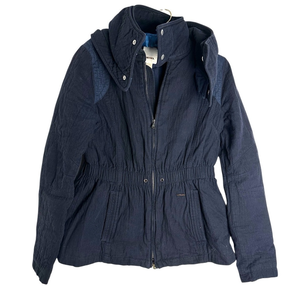 RARE Vintage 90s Diesel women’s moto cotton denim blue quilt parka coat jacket S - Picture 5 of 13